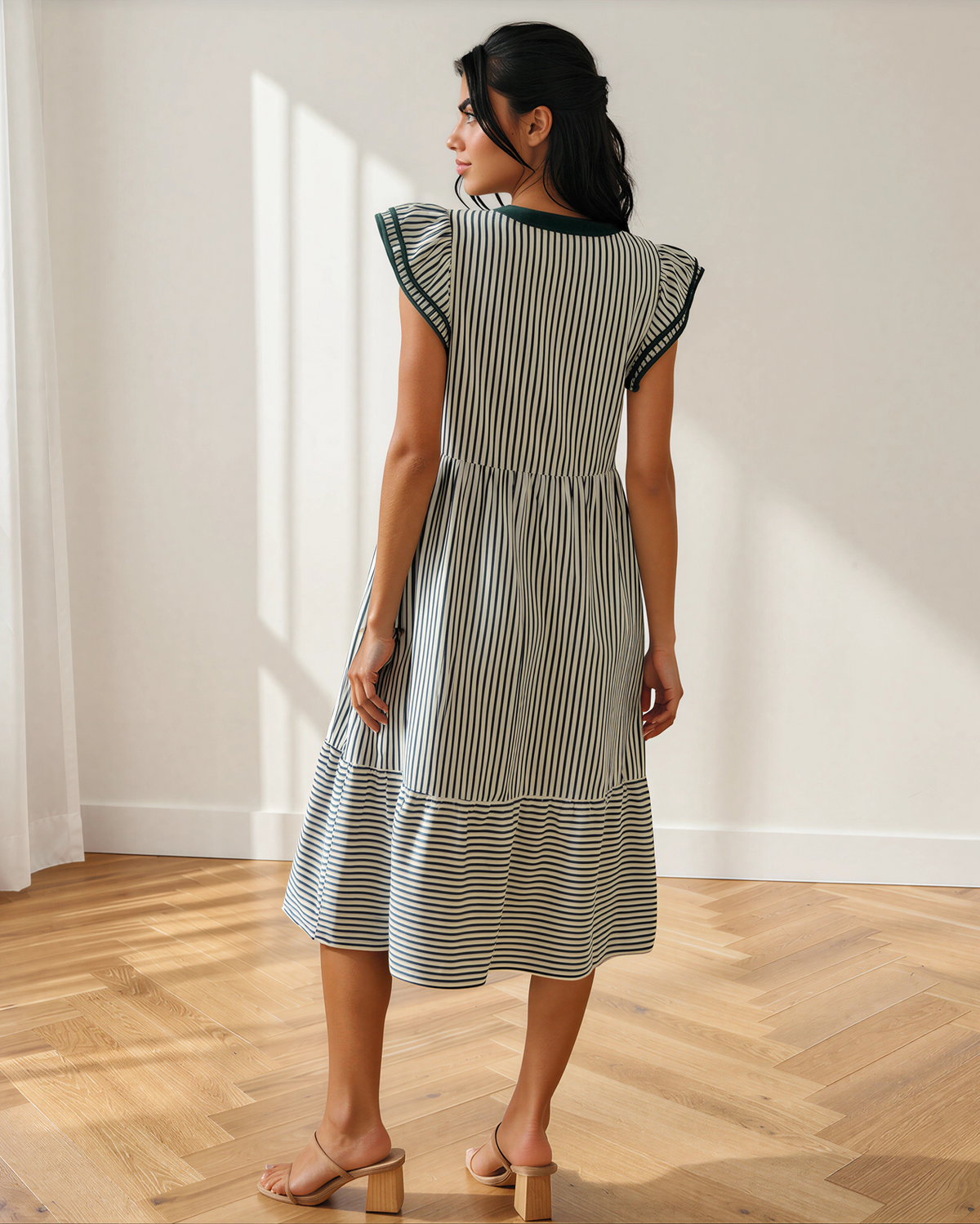 Nyla Contrast Trim V Neck Midi Dress